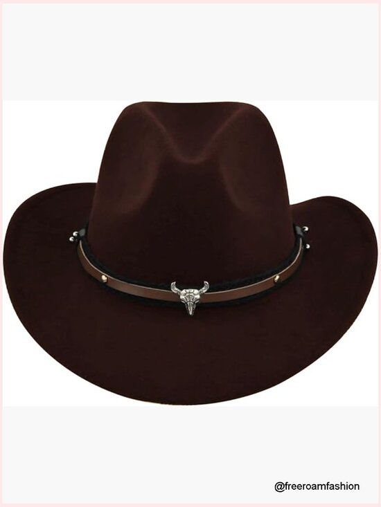Shapeable Wide Brim Felt Cowboy Hat for Women Men with Belt Buckle